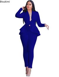 Womens Formal Set 2PCS Tracksuit Full Sleeve Ruffles Blazers Pencil Pants Suit Two Piece Office Lady Outfits Uniform 240127