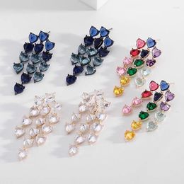 Dangle Earrings Beautiful Heart Shape CZ Crystal Drop Long Cubic Zirconia For Women Delicate Party Engagement Jewellery Fashion