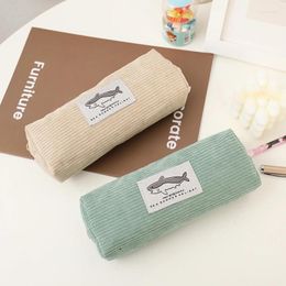 Corduroy Pencil Case Korean Stationery Pen Large Capacity Cartoon Shark Pencilcase For Student School Supplies Pouch