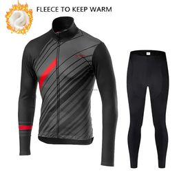 Men's Tracksuits2021 Team Winter Bicyc Clothing Men Long Seve Thermal Fece Cycling Jersey SetRoad Bike Riding UniformH2421