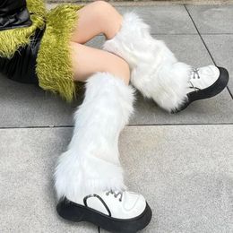 Women Socks Furry Leg Warmers Y2K Goth White Faux Fur Boot Covers Lady Cute Jk Knee-length Hipster Warm Sock Fashion