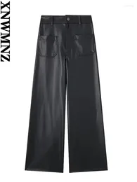 Women's Pants XNWMNZ Fashion 2024 Faux Leather PU Women Vintage High Waist Zipper Seamless Hem Versatile Female Trousers