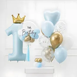 Party Decoration 40inch Prince Crown Number Foil Balloons 1st Birthday Decorations Kids Boy Girl First One Year Anniversary Globos Supplies