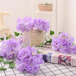 LOT 100PCS 13-15cm Hydrangea Flower Head 27 Forks Home Decorative Silk Flowers DIY Wreath Wedding Wall Road Lead Arch Flowers195Z