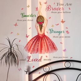 Wallpapers 2pcs Little Girl English Slogan Butterfly Cartoon Wall Sticker Cute Creative Background Room Decoration Mural