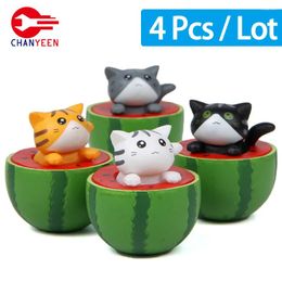 Decorative Figurines Cute Watermelon Cat Ornament Miniature Kitten Statue Gift For Kids Children Baby Room Pot Home Decoration Garden Tools