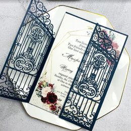 100 Pieces Laser Cut Wedding Gate Love Door Invitation Card Personalised Navy Blue Engagement Party Greeting Invitations IC165 240118