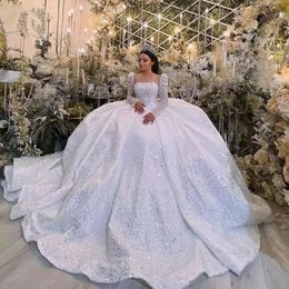 Cristalli lussuosi abiti da sposa a sfera piena 2024 bling plus size appliques maniche lunghe abiti da sposa da sposa abiti da sposa