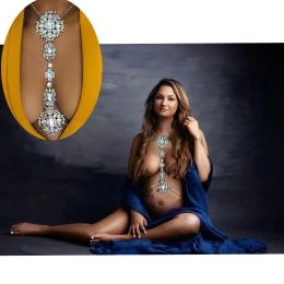 Collana con strass Boho, catena sul petto, collana in cristallo, catena per il corpo, per donne incinte, oggetti di scena per fotografia