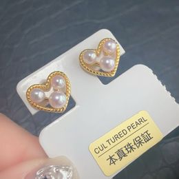 23013101 Diamondbox -Jewelry earrings ear studs pink PEARL sterling 925 silver HEART SHAPED HOLLOW 4-5mm akoya roundgift idea girl
