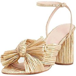 Sandals Baldauren Women Brand Summer Shoes Pleated Bow-Knot Round Heels Open Toe Dress Big Size Party Wedding Drop Delivery Accessori Dh6Bo