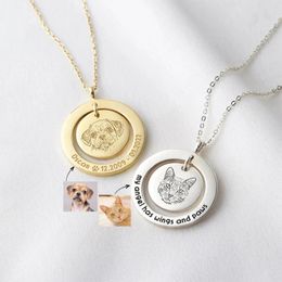 Custom Pet Portrait Necklace Dog Memorial Pendant Custom Name Po Necklaces For Women Pet Lover Cat Gold Pets Jewellery Gift 240119