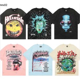 American Fashion Brand Hellstar Abstract Body Adopts Fun Print Vintage High Quality Double Cotton Designer Casual Short Sleeve T-shirts for Men and Women 95of