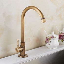 High Quality Brass Classic Gooseneck Single Lever 1-Hole Kitchen Sink Faucet Mixer Tap Bronze Brushed Finish247P