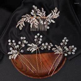 Hair Clips Floralbride Handmade Alloy Leaf Rhinestones Crystal Bridal Comb Pin Set Wedding Headpieces Women Accessories