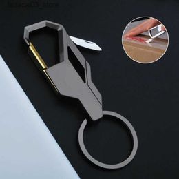 Keychains Lanyards Multifunctional Hidden Mini Knife Keychain For Woman Men Simple Alloy Waist Buckle Hanging Key Chains Key Accessories Q240201