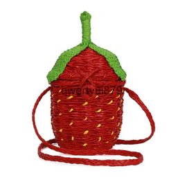 Shoulder Bags Cute Strawberry Raan Women Soulder Wicker Woven Box Crossbody Bag for Girls andmade Summer Beac Straw Small PurseH2421