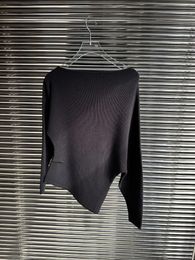 Women's T Shirts 2024 Fashion Long-sleeved Sexy Casual Slanted Shoulder Woolen Top 1207