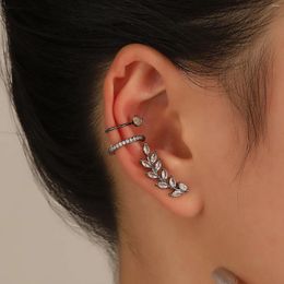 Backs Earrings Zircon Ear Clip Set Fashion Temperament Leaf Bone Without Hole Simple Stainless Steel Stud For Women