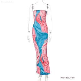 Womens Summer Casual Designer Maxi Dresses Sexy Off Shoulder Dress Wrap Bust Long Skirt Fashion Tie Dye Print Clothing 7079