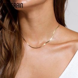 Necklaces 925 Sterling Silver Flat Snake Chain Couples Unisex Snake Gold Chain Herringbone Necklace Choker Fashion Jewelry Gift