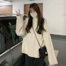 Women's Sweaters Korean High Neck Fried Dough Twists Sweater Women Gentle Fashion Solid Temperament Loose Sweet Thicken Winter Female