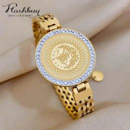 Bangle Flashbuy Chunky Inlaid Rhinestones Big Round Stainless Steel Bangles Bracelets For Women Men Golden Wrist Waterproof Jewellery