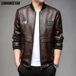 Top Grade Brand Fall Winter Designer Casual Biker Fashion Faux PU Men Leather Jacket Plain Motorcycle Coats Clothing 240125