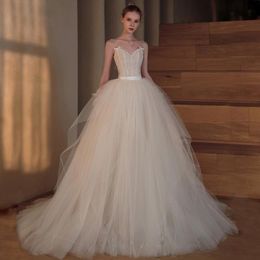 Modest tulle Ball Gown Wedding Dresses elegant Bridal Gowns Sheer lace corset Lace Appliqued Sequins Plus Size Robe De Mariee Custom Made boho turkish wed gown