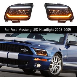 Head Lamp For Ford Mustang LED Headlight Assembly 05-09 High Beam Angel Eye Projector Lens Streamer Turn Signal Daytime Running Light