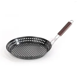 Pans Grilling Skillet Perforated Cookware Easily Clean With Handle Cooking Pan For Kitchen Outdoor Indoor Restaurant Frying Camping