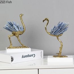 Blue Crystal Brass Ostrich Sculpture Ornaments Abstract Crafts Living Room Furnishings Desk Decoration Creative Artwork Statue 240122