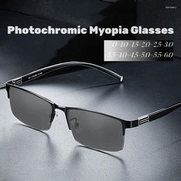 Sunglasses Trendy Business Pochromic Myopia Glasses For Male Men's Vintage Half Frame Anti-blue Eyewear Smart Colour Changing