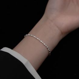 Bangles MIQIAO 925 Sterling Silver Real 100% Oval Beads Bracelet Luxury Jewellery Women's Hand Bracelets Charm Chain 2022 New Arrival