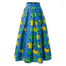 Ethnic Clothing African Skirts For Women Blue Ankara Maxi High Waist Skirt Wedding Printing Wax Casual Outfits Attire