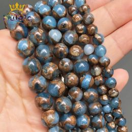 Beads Lake Blue Cloisonne Round Stone Beads Natural Spacer Beads for Jewelry Making Diy Bracelet Ear Studs Accessories 15'' 6/8/10mm