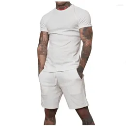 Men's Tracksuits Sportsuits 2PCS Outfits Casual Jogging Short Sleeve Round Neck T-Shirt And Comfortable Pants Summer Workout White M-3XL