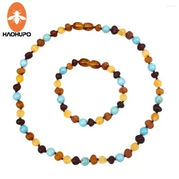 Pendants HAOHUPO Amber Teething Bracelet/Necklace For Baby With Natural Turquoise Anti Flammatory Certificated Jewellery Gift Unisex Collar