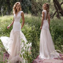 Limor Rosen 2020 Country Wedding Dresses Illusion Bodice Jewel Cap Sleeve Appliques Court Train Vintage Garden Beach Boho Bridal G188o
