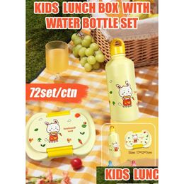 Dinnerware Sets Wholesale Directly Supply Cartoon Children Plastic Lunch Box With Water Bottle Set Drop Delivery Home Garden Kitchen, Dhqdr