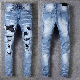 Pantaloni skinny da uomo firmati da uomo Pantaloni Jean europei Ricamo da motociclista Strappato per pantaloni cargo jeans alla moda di tendenza Y2