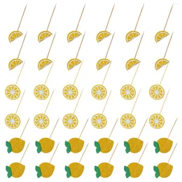 Cake Tools 36 Pcs Wedding Decorations Ceremony Summer Inserts Fruits Toothpick 13x5.8cm Lemon Dessert Toppers Yellow Paper Banquet