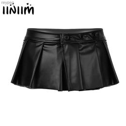 Skirts Womens PU Leather Pleated Miniskirt for Evening Clubwear Sexy Party Role Play Costume Femme Ladies Hot Pole Rave Mini Skirt YQ240201