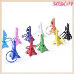 50pcs lot Paris Eiffel Tower Keychain Mini Eiffel Tower Candy Color Keyring Store Advertising Promotion Service Equipment Keyfob2860