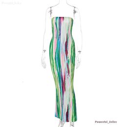 Womens Summer Casual Designer Maxi Dresses Sexy Off Shoulder Dress Wrap Bust Long Skirt Fashion Tie Dye Print Clothing 6696