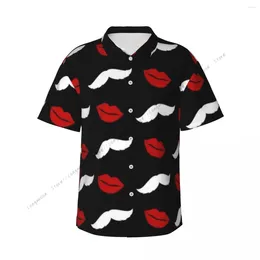 Men's Casual Shirts Short-sleeved Shirt Retro Mustache Kissing Lips T-shirts Polo Tops