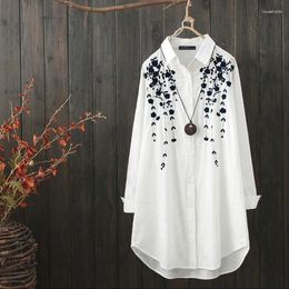 Women's Blouses Elegant Women Blouse Floral Print Long Sleeve Buttons Tunics White Shirts Tops Vintage Fashion Office Lady Plus Size Lapel