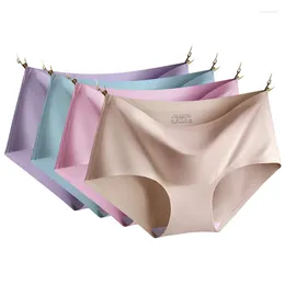 Women's Panties Briefs Seamless Underwear Woman Lingerie Plus Size Solid Ice Silk Underpanties Female