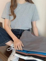 Women's T Shirts Korean Loose O-Neck Basic Tops Female Spring White Black Tee