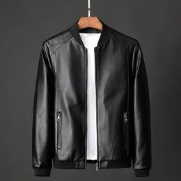 2023 Leather Jacket Bomber Motorcycle Men Black Biker PU Baseball Plus Size 7XL Fashion Causal Jaqueta Male 240130